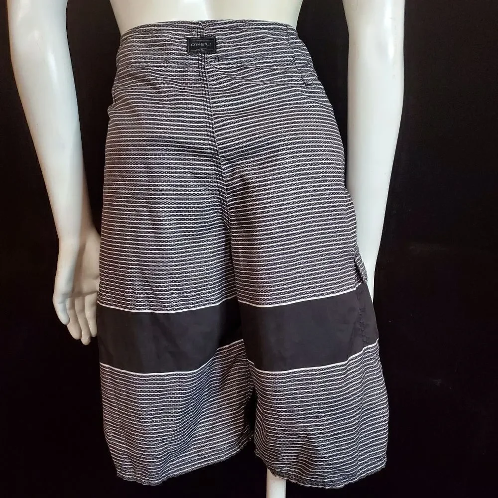 O'Neill Gray & White Striped Swim Trunks (30)